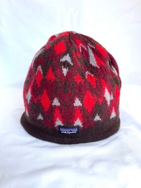 PATAGONIA Unisex Beanie Red Grey Wool Blend One Size Adult